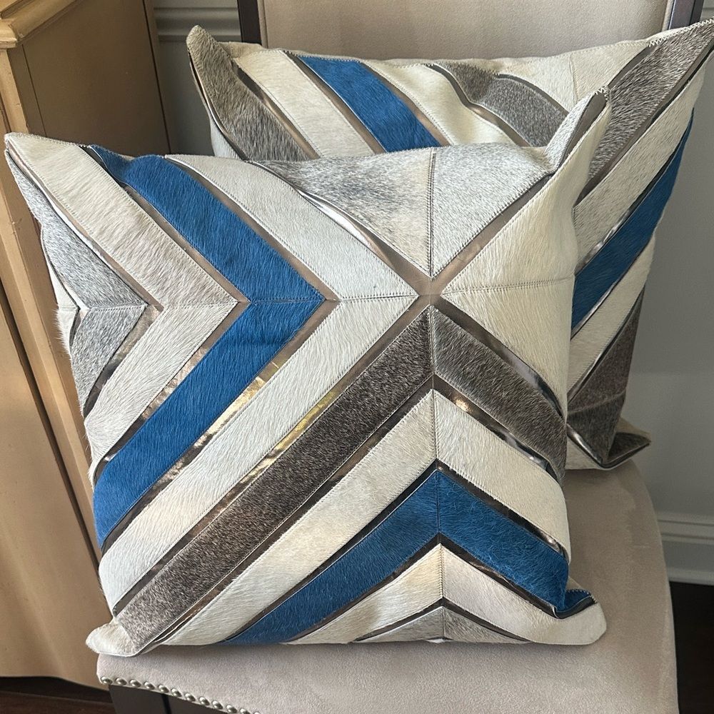 Panache Genuine Leather & Mohair Geometric Accent Pillows 20”x20”